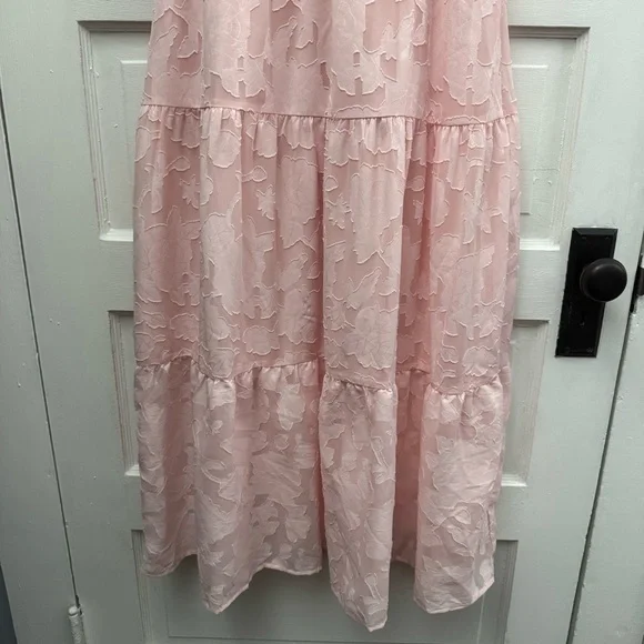 Merokeety Pink Smocked Midi Dress M Cottagecore Puff Sleeve Tiered - Picture 4 of 13